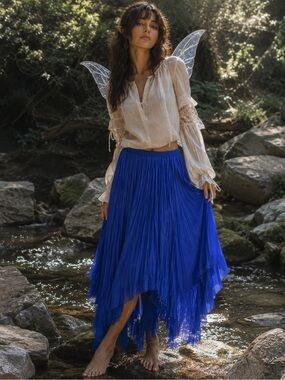 Vintage Electric Blue Layered Maxi Skirt